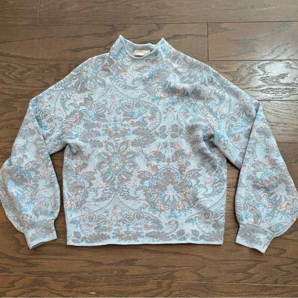 Anthropologie Beatriz Mock Neck Sweater Lurex Edition Blue SilverGray Size M - Picture 5 of 13